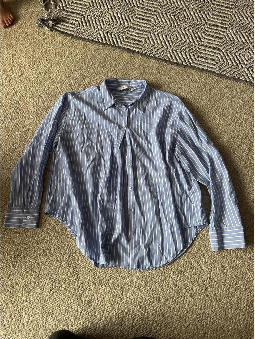 Zara blue/white striped button-up shirt